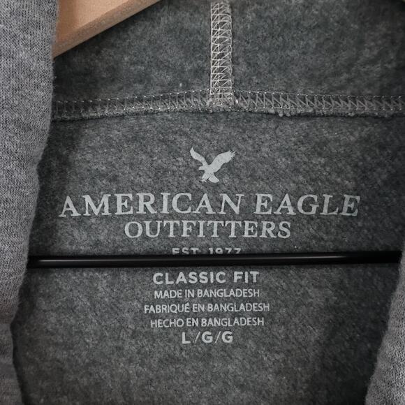 American Eagle Men's Graphic Logo Classic Fit Fleece Grey Hoodie Size Large - Picture 4 of 6